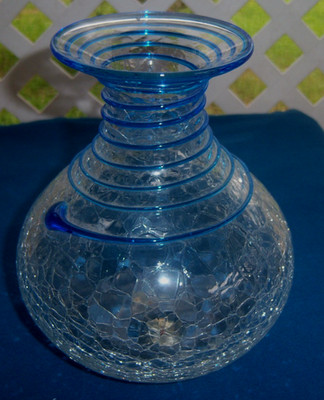 BLENKO RARE HANDBLOWN  VASE w/COBALT  BLUE  RIGAREE c. 1947 FREE SHIPPING