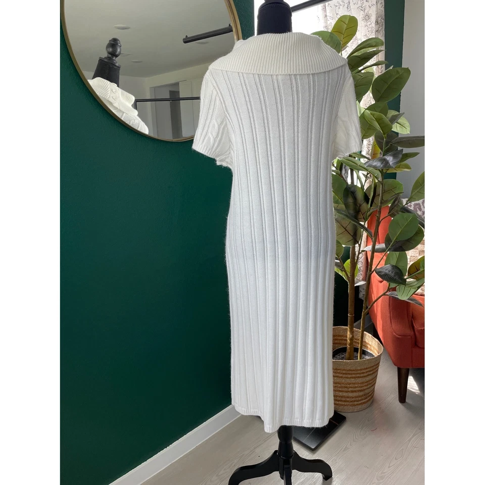 Dressbarn кабель вязаный свитер платье женщин 14 белый короткий рукав кнопка капот шеи - Изображение 3 из 4