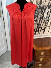 Vintage JC Penney Night Gown Dress Size S Red Nylon embroidered gingkos