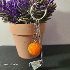 Golf Keychain Orange Ball and Club Charm Bag Purse Accessories Gift For Her NWOT