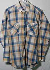 Vintage Levi  s White Tab Shirt Mens M Blue Beige Plaid WPL 423