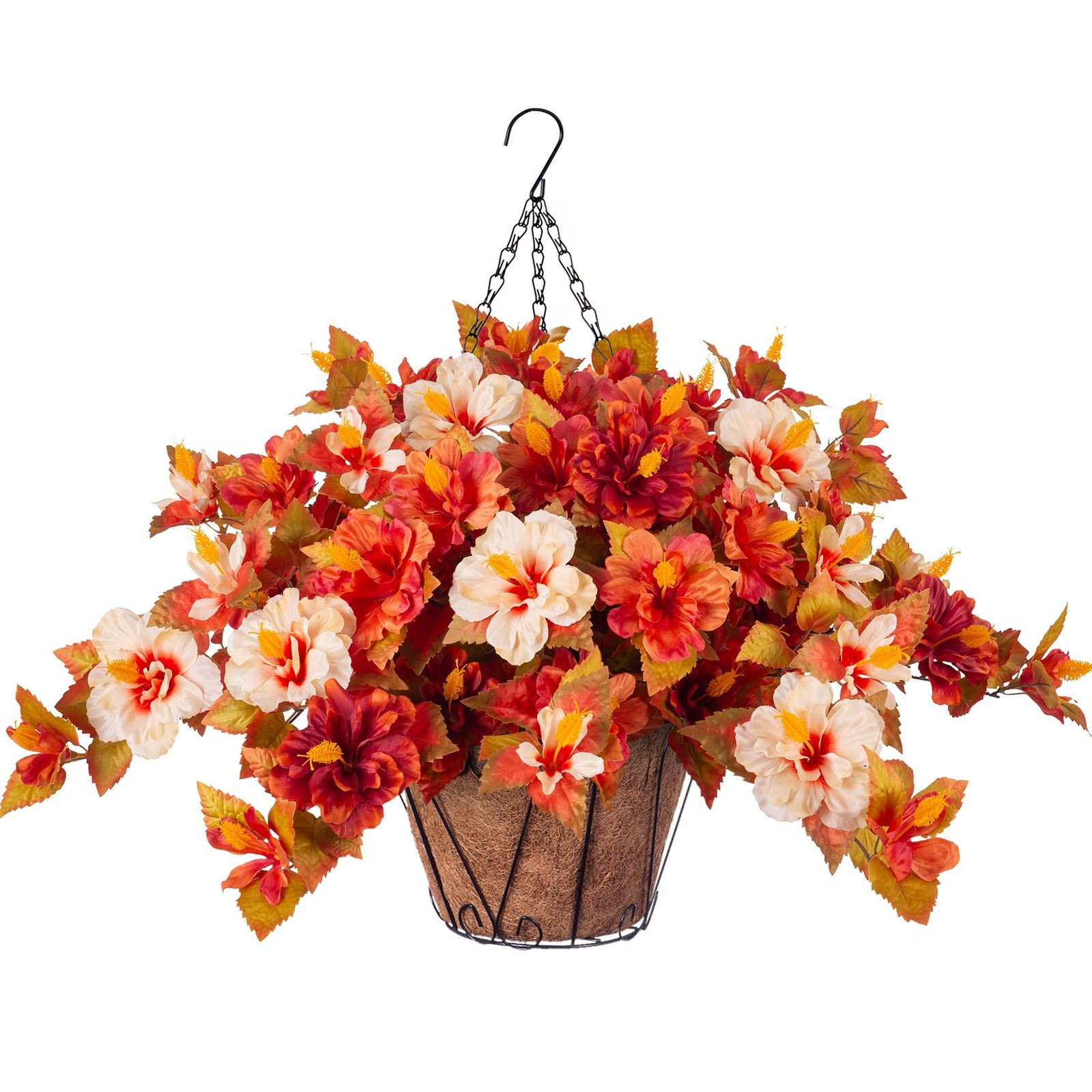 Artificial Fake Fall Hanging Flowers with Basket for Outdoors Decoration 3PCS...