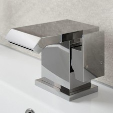 Waterfall Basin Mixer Tap Modern Bathroom Mono Sink Square Chrome Single Lever