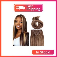 P4/27 Brown Clip in Hair Extensions - 20 Inch Real Remy Highlight Blonde Human H