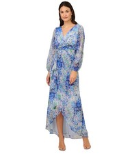 Adrianna Papell Womens Ruffled Abstract Floral High-Low Dress, blue, 12