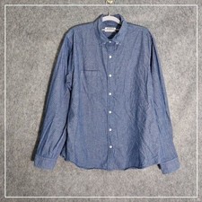 Express Mens Button Down Shirt Large Blue Polka Dot Preppy Long Sleeve Pocket