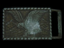 TJ11107 VINTAGE 1970s  BALD EAGLE  ART COMMEMORATIVE BRASSTONE BELT BUCKLE