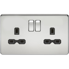 Image of Knightsbridge Screwless Flat Plate 13A 2G DP Switched Socket - Polished Chrome