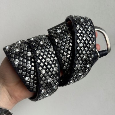 Studded Black Belt Rhinestone Y2K Punk Rock Grunge Leather Heavy Bling Statement