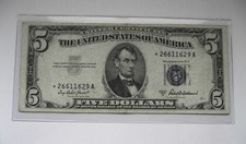 1953-A $5 Silver Certificate Star Note Blue Seal 
