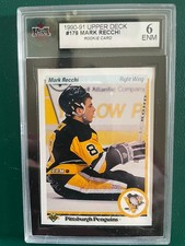 1990-91 UD #178 Mark Recchi rookie card graded 6 ENM  Pittsburgh. rookie card picture