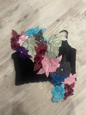 Custom Velvet Floral Corset Top 38C Black Pearl Applique Festival