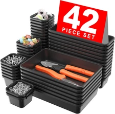 【42Pcs】【Black】 Tool Box Organizer Tray Divider Set, Desk Drawer Organizer, Garag