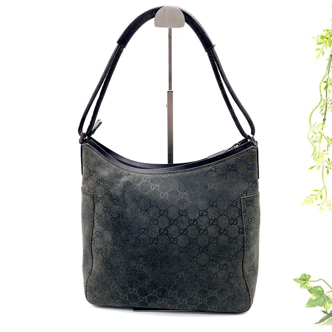 GUCCI GG Suede Gray Shoulder Bag Vintage Leather Crossbody Authentic thumbnail 3