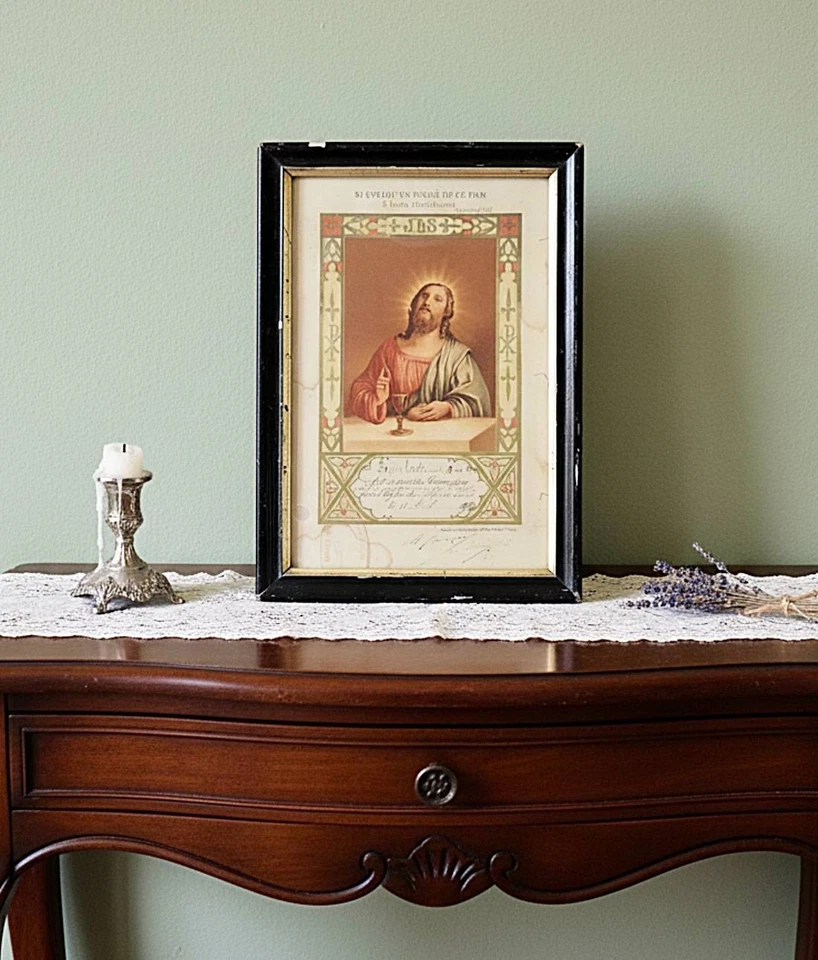 RARE 1907 France - Ancien Certificat de Communion encadré - Article religieux - Photo 4/4