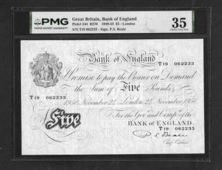 BEALE £5 1950 B270 SLABBED BANK OF ENGLAND