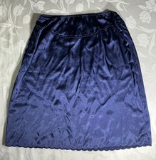 Vintage Axiom Slip Skirt Large Shiny Navy Half Liner Pull On Petticoat Satin