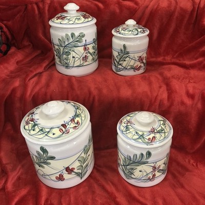 Vintage Gail Pittman May Pop Canister Set (4) Total 7  - 10 H