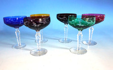 6 Vintage Bleikristall Glas Champagnerschalen Überfang Gläser bunt (0622-048)