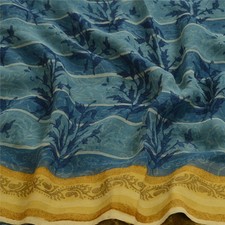 Sanskriti Vintage Sarees Blue/Green Pure Georgette Silk Print Sari Craft Fabric