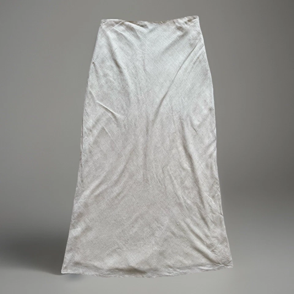 Lulus Midi Skirt Women’s Sz M Summery Cutie Beige Linen High-Waisted Boho Beachy - Image 4 of 4