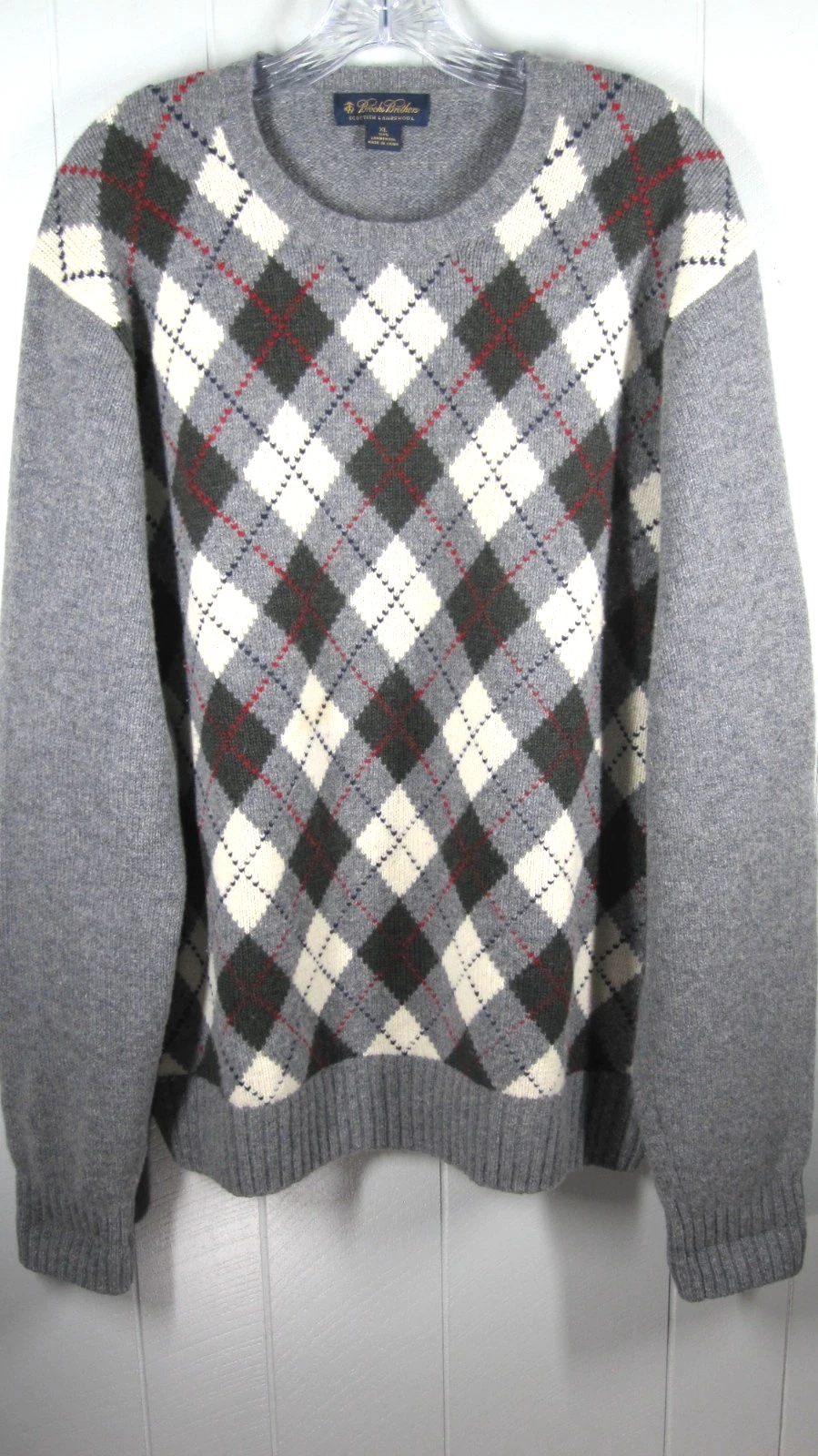 Brooks Brothers Sweater Men's XL Gray Scottish Lambswool Preppy Academia Argyle