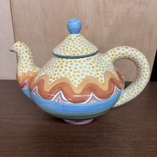 HTF MACKENZIE CHILDS "BRITTANY" LARGE TEAPOT DISCONTINUED ORIGINAL LABEL