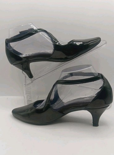 Wms Sz8 Aerosoles Heel Rest Black Patent Strappy Cushion Insole Pointed Toe Pump - Picture 5 of 21