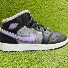 Nike Air Jordan 1 Mid SE Houndstooth Girls Size 7Y Black Athletic Shoes Sneakers