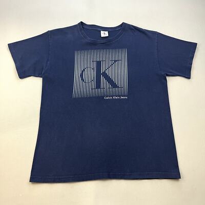 Vintage Calvin Klein Jeans T-Shirt Adult Medium Navy Blue Logo 