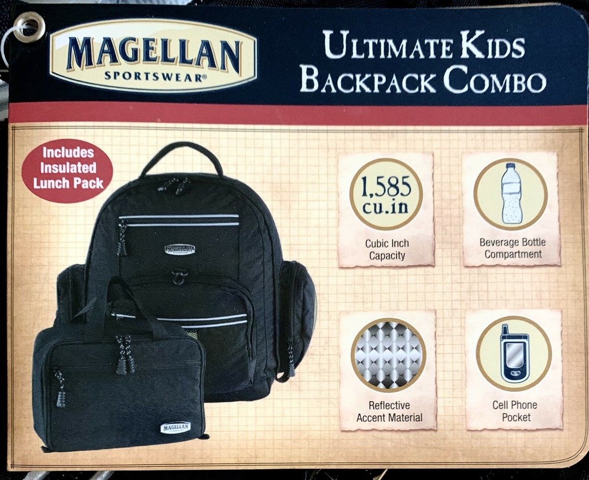 Magellan Kids Black Backpack with Insulated Lunch Pack 1585 Many  Pockets