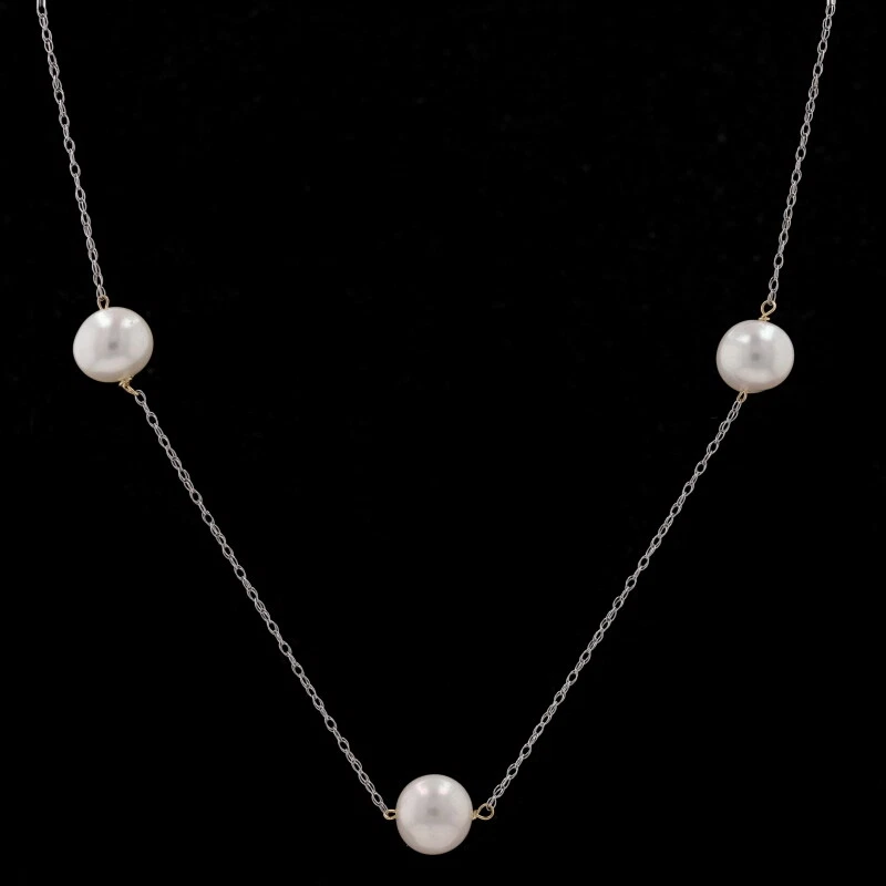 White Gold Cultured Pearl Necklace 17 3/4" - 14k Chain Station - Image 3 of 4