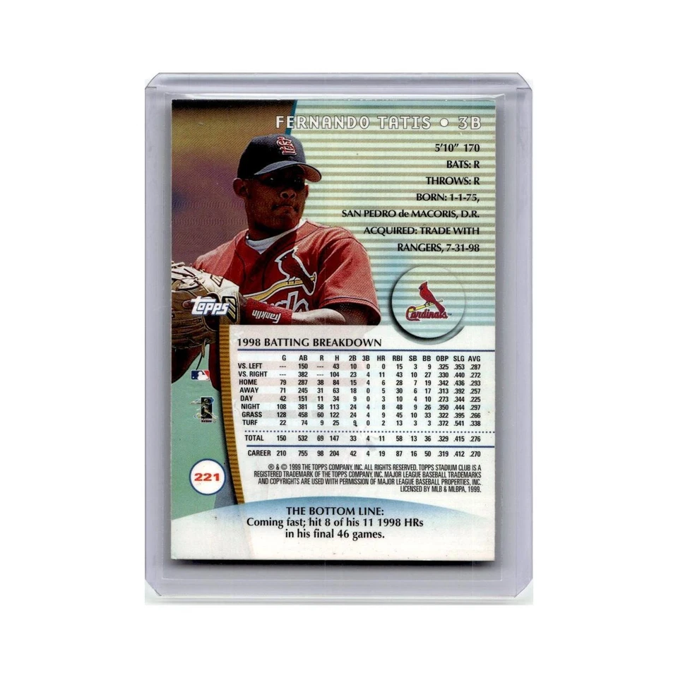 Fernando Tatis 1999 Stadium Club #221 St. Louis Cardinals Baseball Card NM - Image 2 of 3