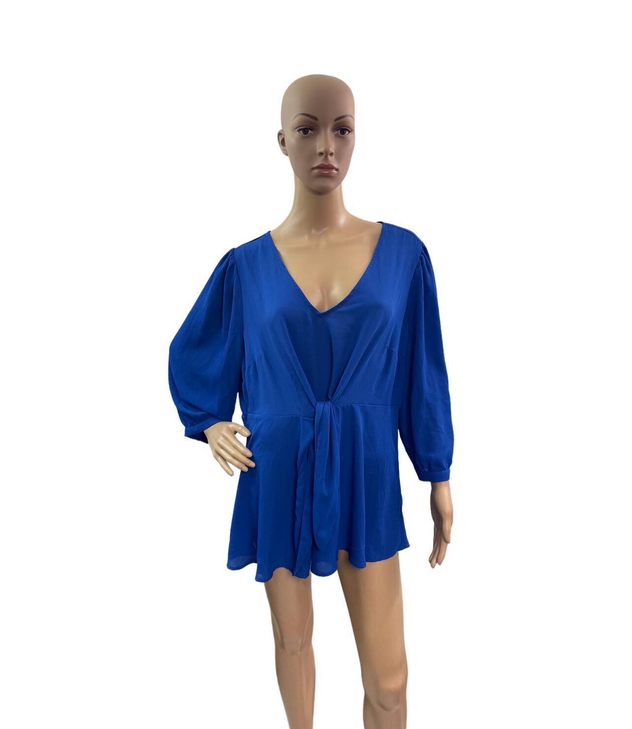 Torrid Plus Size Women’s Size 2X Long Sleeve V Neck Tie Waist Royal Blue Blouse