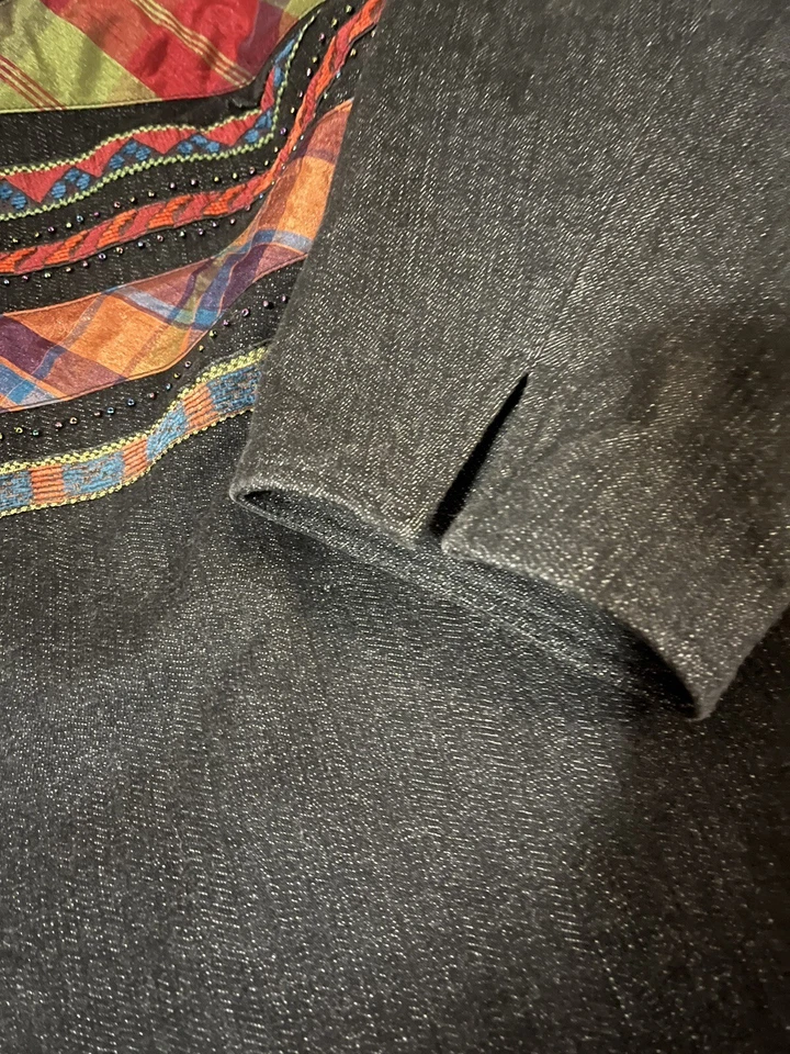 Chaqueta Coldwater Creek para mujer 22 lentejuelas de mezclilla negras suroeste frente abierto Foto 2 de 4