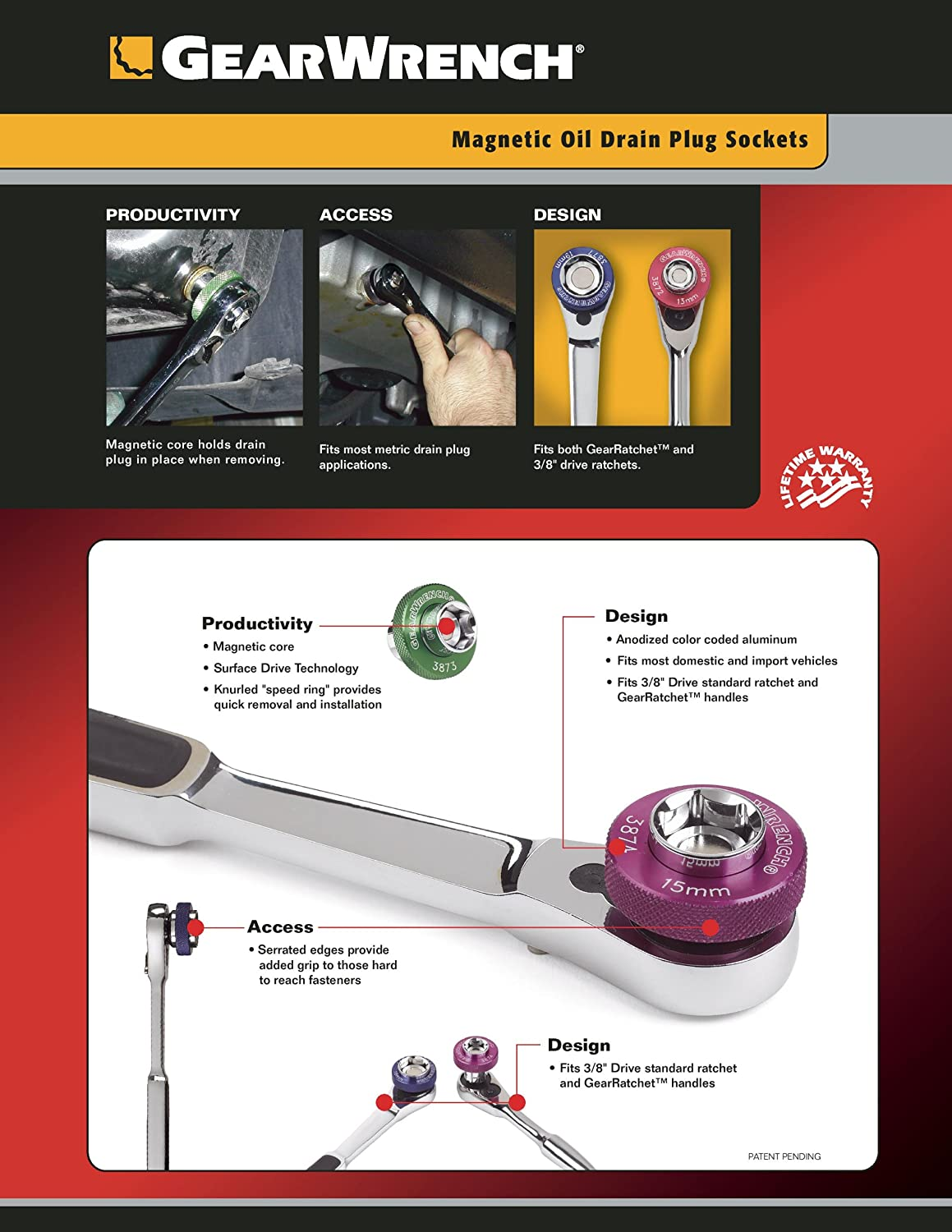 GEARWRENCH 3/8Inch Drive 6 Point Oil Drain Plug Metric Socket