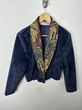 Carlain Coast Vintage Southwest Blue Cropped Blazer Jacket Aztec Woman M Blazer