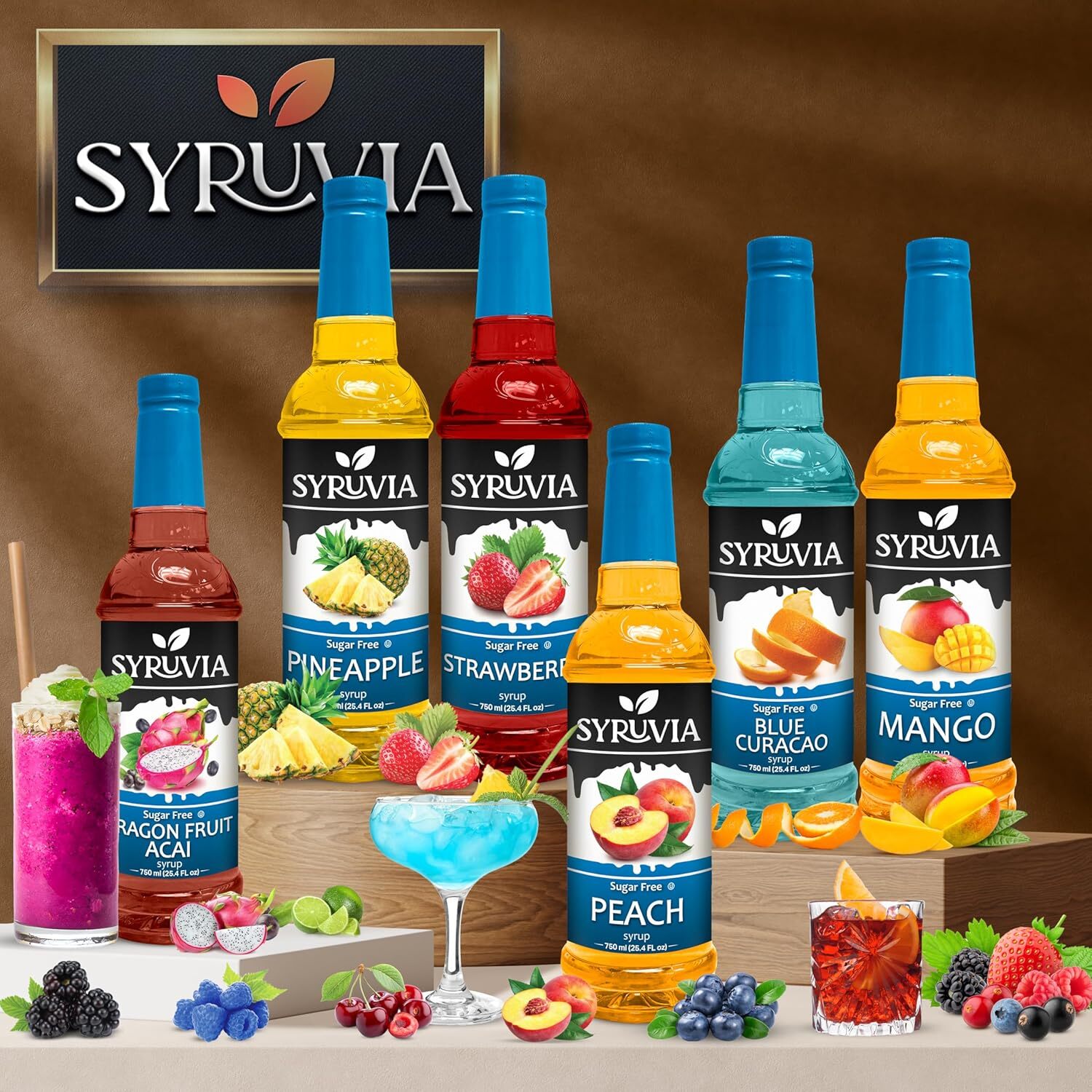 Syruvia Sugar Free Blue Raspberry Syrup 25.4 fl oz, for Drinks, Shakes & More