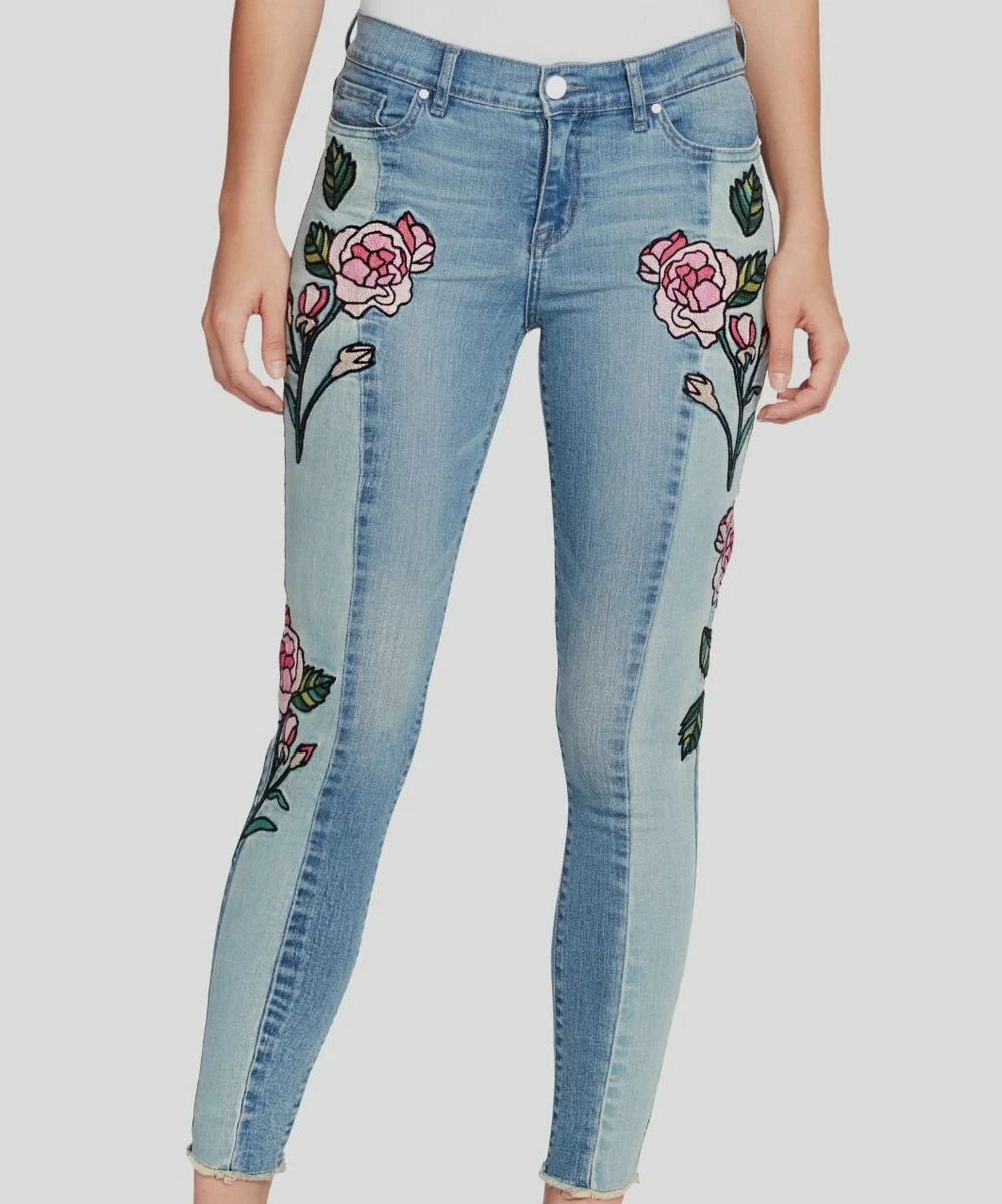 129 William Rast Women s Blue Contrast Wash Embroidered Skinny