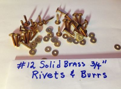 SIZE #12 SOLID BRASS RIVETS & BURRS/WASHERS 3/4'' Long_Pack of 12 Sets U.S SELLER