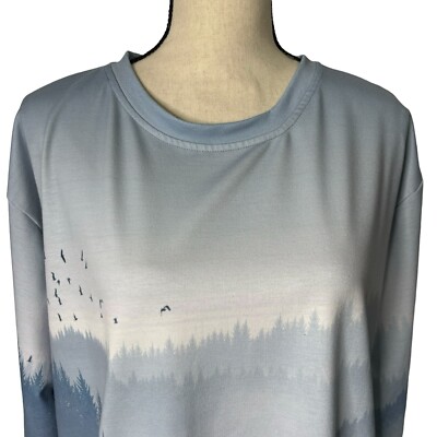Pixie Lady Sweatshirt Womens 1X Blue Trees Birds Pullover Long