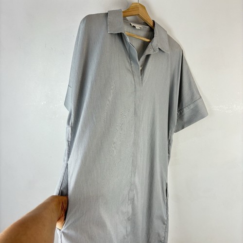 COS Shirt Dress Midi Light Grey Pinstripe Oversized Cotton Stripe Pockets Size S - Picture 12 of 22