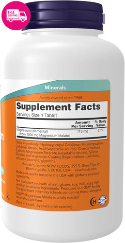 Magnesium Malate 1000mg 180 Tablets – Nervous System Support, 115mg Mg - Picture 2 of 12