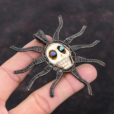 Howlite Wire Wrapped Skull Bone Face Handcrafted Copper Unique Gift 3.03''