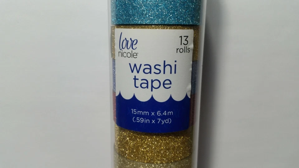 Love Nicole Glitter Washi Tape 13 Rolls Silver Gold Red Blue Pink Green 15mm - Image 3 of 4