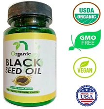 Organic Cold Pressed Black Seed Oil Liquid Capsule - 1250 mg, 60 Veg Soft Gels. 