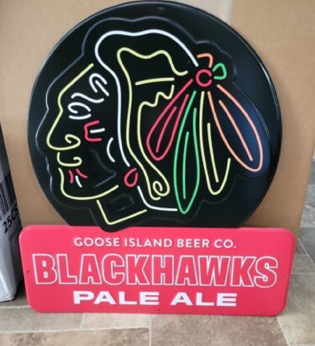 Chicago Blackhawks NHL hockey Goose Island beer embossed tin sign eBay