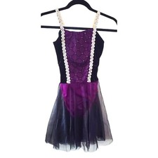 Dansco Dancewear Costume Purple Velvet Tulle Halloween Silver Braid Straps Sz L