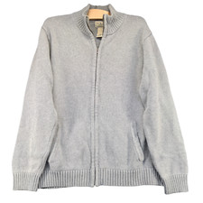 L.L. Bean Men's Full Zip Knit Sweater Gray Medium Long Sleeve Pullover Mock Neck