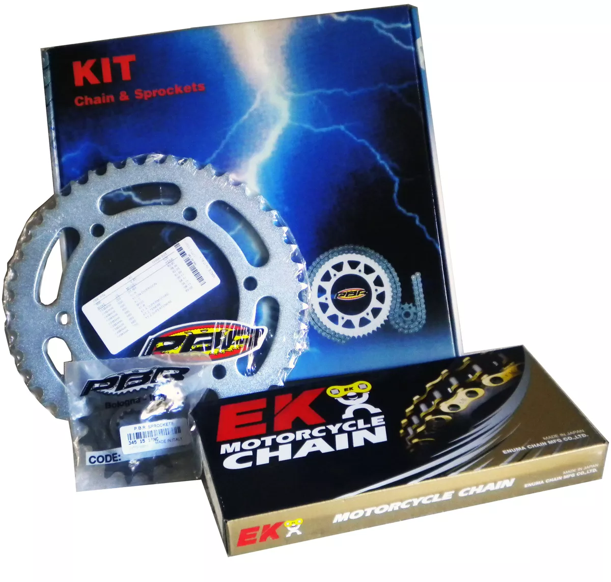 PBR / EK CHAIN & SPROCKETS KIT 520 PITCH FOR KAWASAKI KEF 300 LAKOTA 1995 >  2003